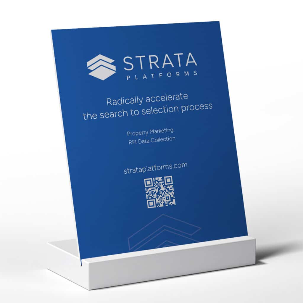 Strata Platforms SaaS Brand Launch Event Design - Table Tent Card